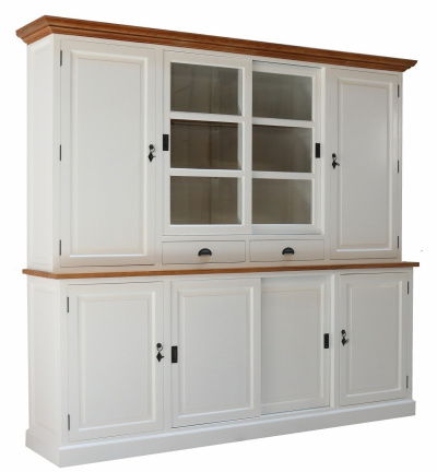 Buffetkast Gieten wit met teak lijsten 240 x 50/40 x 230cm - nr. 1