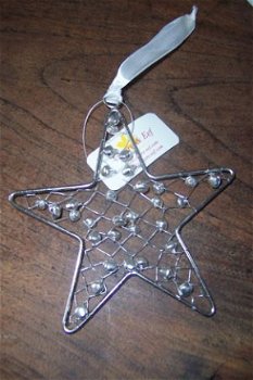 Zilveren kerst ster hanger aan een lint - 1