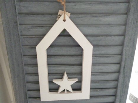Wit houten kersthanger, ster of kerstboom - 1