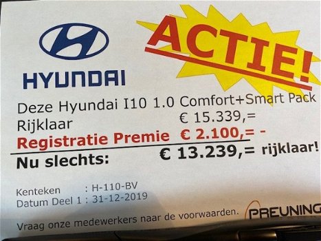 Hyundai i10 - 1.0i Comfort+Nav | REGISTRATIE KORTING | Navigatie | PDC | - 1