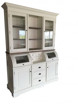 White wash kast met teak lijsten en bolle kleppen 150cm