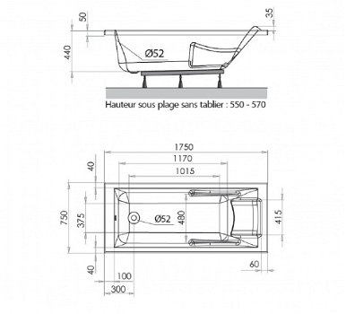 Sanifun Allibert Lodge inbouw ligbad 1750 x 750 x 440 - 2