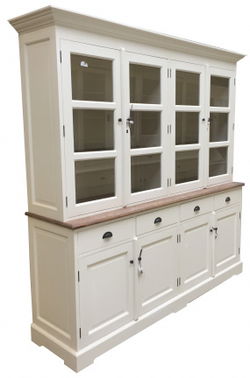 White wash kast met teak lijsten en scharnierdeuren 200cm