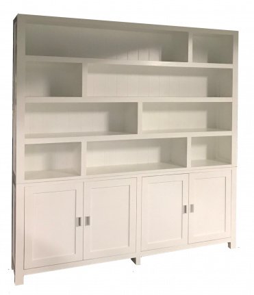 Witte strakke design buffetkast 2300cm breed open vakken wit binnen - nr. 1