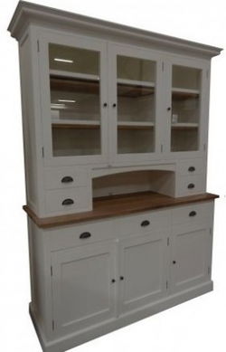 White wash kast met teak lijsten en open vak 150cm