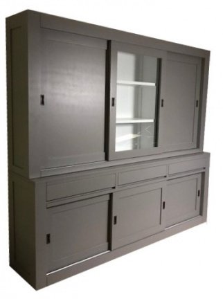 Buffetkast design grijs dichte zijdeuren laden greeploos 240 x 220cm - nr. 1