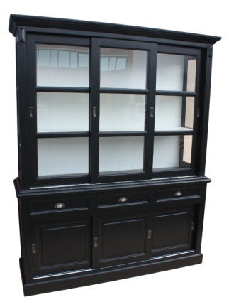 Zwarte 3 kast met schuifdeuren en laden witte binnenkant 180cm breed - nr. 1