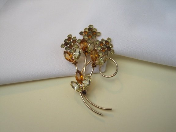 Broche goudkleurig bloemen takjes met frosted en oranje Oostenrijks kristal rijnsteentjes 6.5x4.3 cm - Afbeelding 6