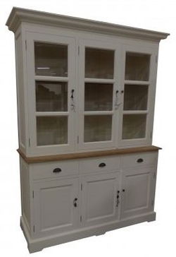 White wash kast met teak lijsten en scharnierdeuren 150cm