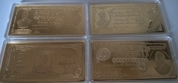 4x 4 Troy Oz 24K .999 layered Gold (goud) USA $ BILL baren! - 1