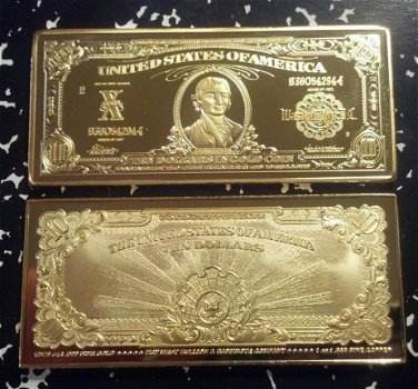 4x 4 Troy Oz 24K .999 layered Gold (goud) USA $ BILL baren! - 2