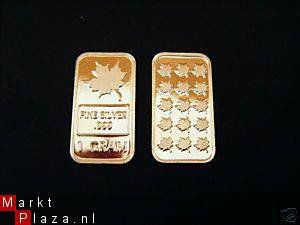 1 Gram puur .999 fijn Zilver baartje,Canadian maple leaf bar - 3