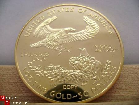 1 Troy Oz 100 Mills 24K gouden $50 Liberty Eagle munt!! - 3