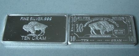 10 gram puur .999 fijn Zilver baartje,USA Bison bar!! - 1