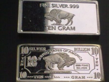 10 gram puur .999 fijn Zilver baartje,USA Bison bar!! - 2