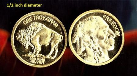 1 Gram puur .999 fijn Zilver/goud muntje,USA Bison indian!! - 1