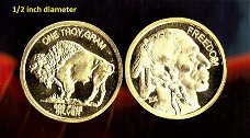 1 Gram puur .999 fijn Zilver/goud muntje,USA Bison indian!!