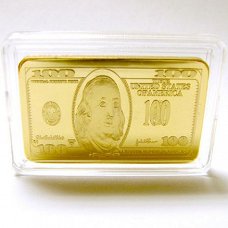 1 Troy Oz 24K .999 layered Gold (goud) USA $100 BILL baar!