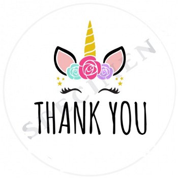 Witte stickers thank you unicorn Ø 40mm (24 stuks) - 1