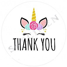 Witte stickers thank you unicorn Ø 40mm (24 stuks)