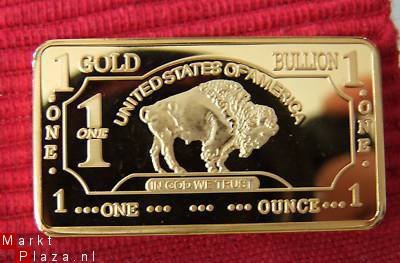 1 Troy Oz 100 Mills 24K .999 Gold (goud) USA Bison baar! - 1