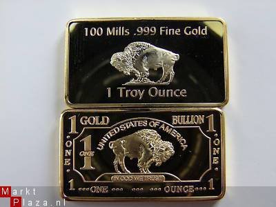 1 Troy Oz 100 Mills 24K .999 Gold (goud) USA Bison baar! - 2