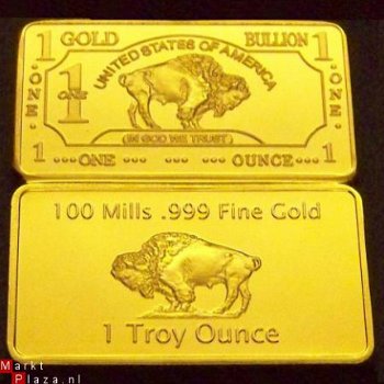 1 Troy Oz 100 Mills 24K .999 Gold (goud) USA Bison baar! - 3