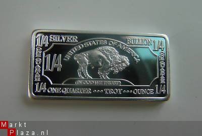 1/4 Troy Oz puur .999 fijn Zilver baartje,USA Bison bar!! - 1