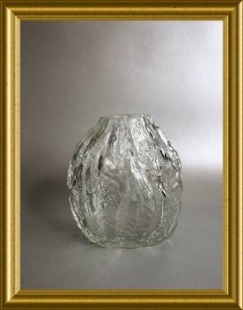 Mooie vintage vaas: iced glass / bark vase, Ingrid Glashutte - 2