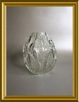 Mooie vintage vaas: iced glass / bark vase, Ingrid Glashutte - 3