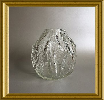 Mooie vintage vaas: iced glass / bark vase, Ingrid Glashutte - 7