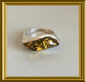 Mooie zilveren (925) ring met barnsteen - 4