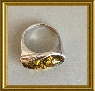 Mooie zilveren (925) ring met barnsteen - 5