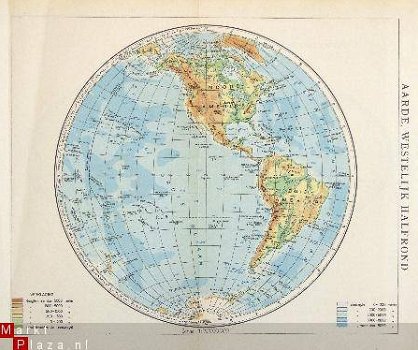 oud landkaartje Aarde westelijk halfrond - 1