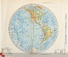 oud landkaartje Aarde westelijk halfrond