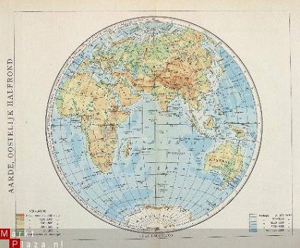 oud landkaartje Aarde oostelijk halfrond - 1