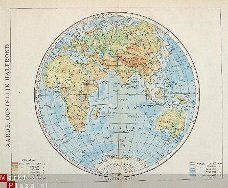 oud landkaartje Aarde oostelijk halfrond