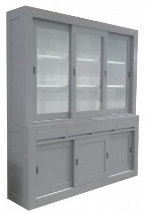 Buffetkast Enschede grijs - wit strak 200 x 50/40 x 220cm greeploze laden - nr. 1