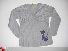 grijs shirt met poes en strasssteentjes in mt 98/104