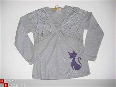 grijs shirt met poes en strasssteentjes in mt 146/152