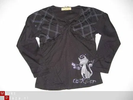 zwart shirt met poes en strasssteentjes in mt 98/104 - nr. 1