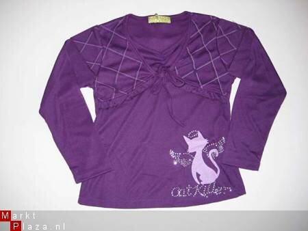zwart shirt met poes en strasssteentjes in mt 98/104 - Afbeelding 3