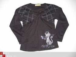 zwart shirt met poes en strasssteentjes in mt 146/152