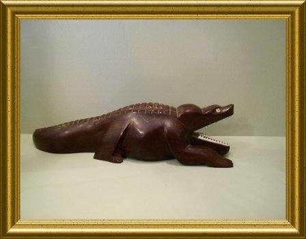 Oud houtsnijwerk : krokodil // vintage wood carving: crocodile - 3