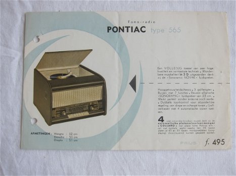 Antieke PONTIAC type 565 Fono-radio 1955 folder (D123) - 1