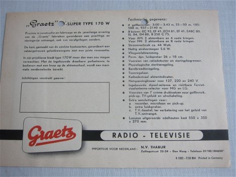 Antieke GRAETZ Top-Super 170 W buizenradio flyer 1953 NL(D165) - 3