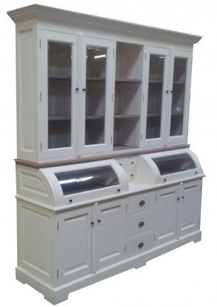 White wash kast met teak lijsten en bolle kleppen 200cm - nr. 1
