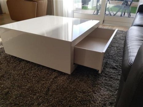 Design wit hoogglans salontafel kubus met lade - 3