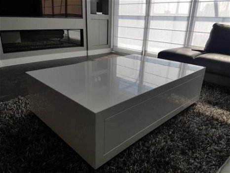 Design wit hoogglans salontafel kubus met lade - 4