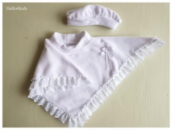 Cape poncho met mutsje bontjasje bruidsmeisje bolero doop - Afbeelding 4
